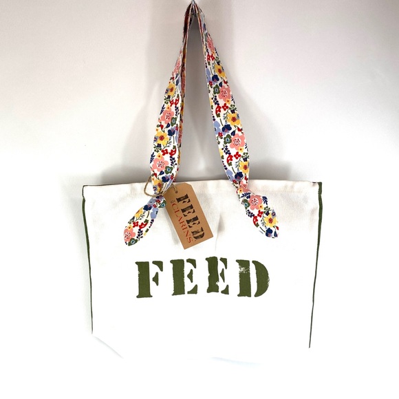 CLARINS Feed Ten Canvas Tote Bag Recycled
Floral Handle White Green - NWT - Picture 4 of 14